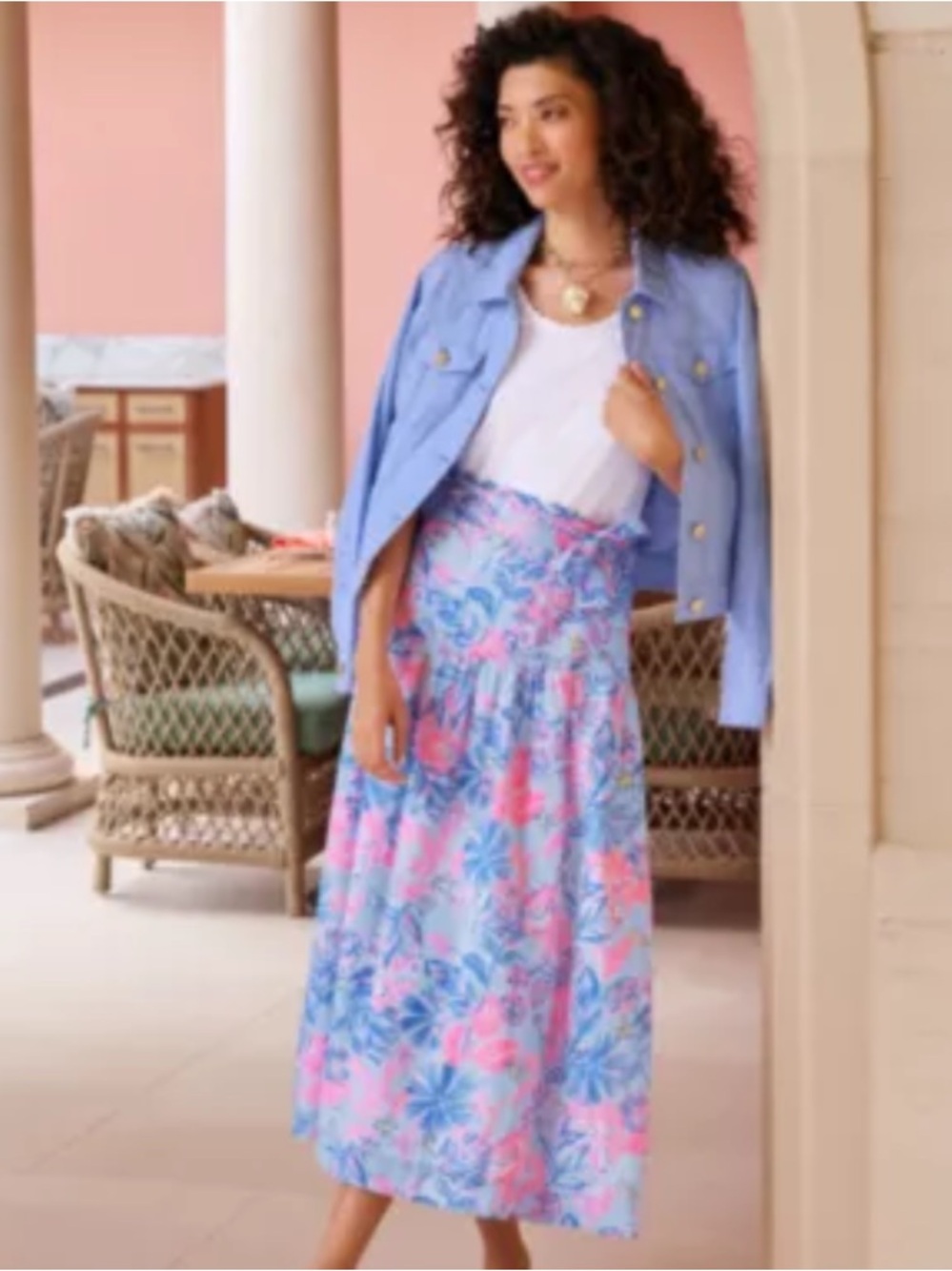Lilly Pulitzer Pink and Blue Tropical Print Maxi Skirt